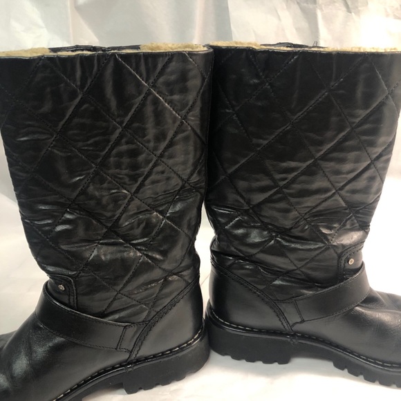 CHANEL Black Quilted Leather Shearling Biker Boots - Picture 13 of 13